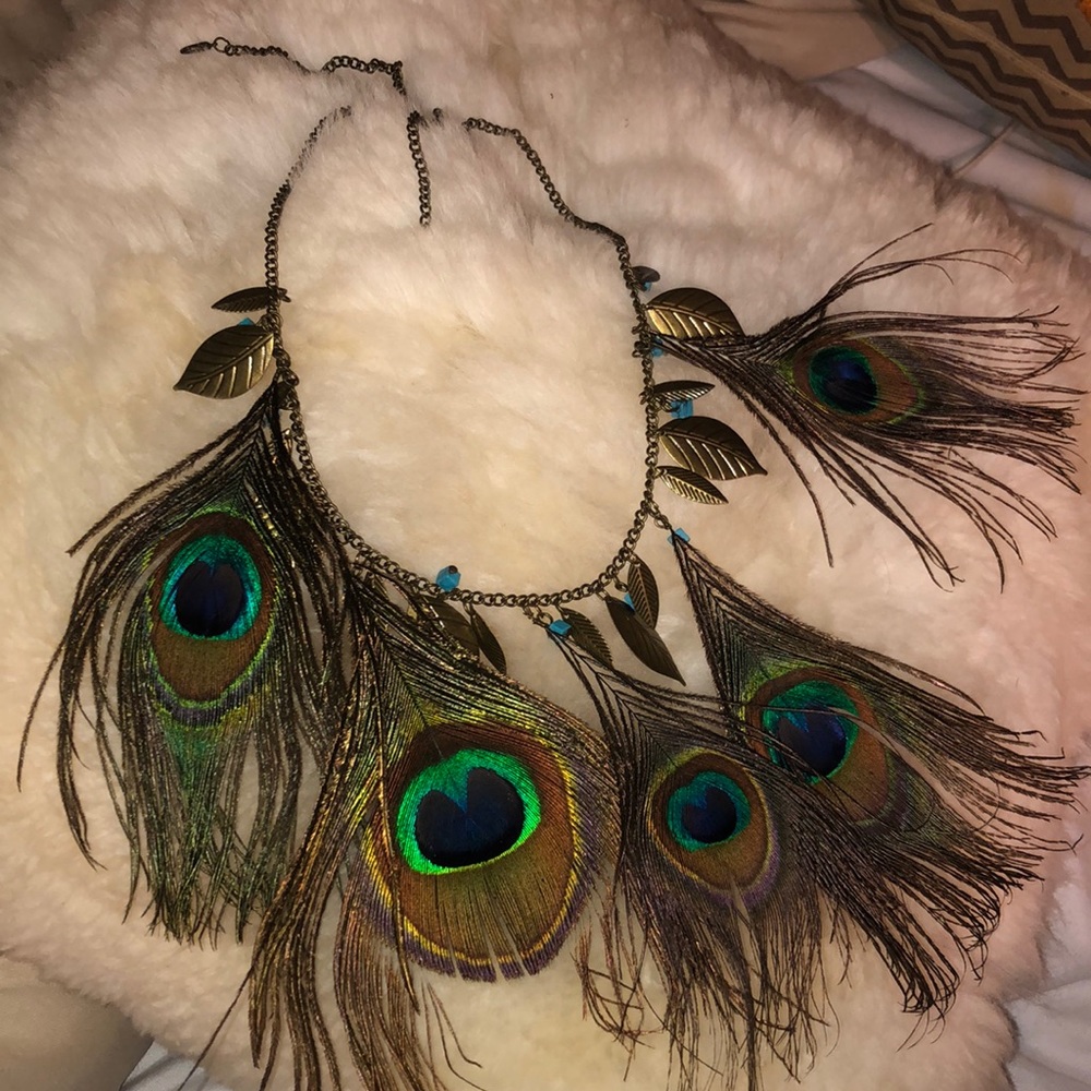 Peacock feather necklace